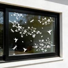 1/2pcs White Bird And Branch Electrostatic Window Decals, Reusable, Decorated With Hummingbird And Floral Patterns, Protect Privacy, Suitable For Living Room, Bedroom, Kitchen And Office Windows. - Silhouette Window Stickers - View 3