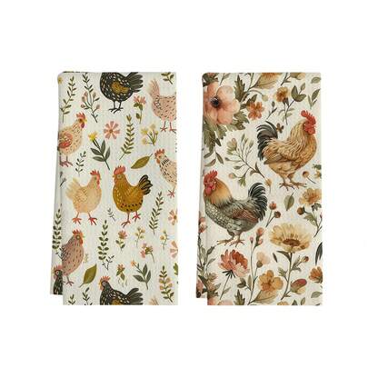2 piezas Toallas de cocina con estampado de flores y gallo en estilo rústico, decoración del hogar para cocinar, hornear y limpiar, toallas súper absorbentes de microfibra lavables, regalos de inauguración de casa, 40*60cm