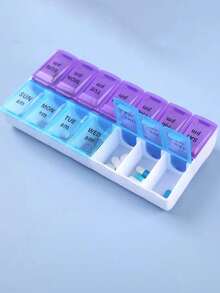 1Pc Travel Pill Box Double Row Portable Medicine Organizer With Lid Compartments, PP Plastic Storage For Travel, Car, Daily Use - View 1