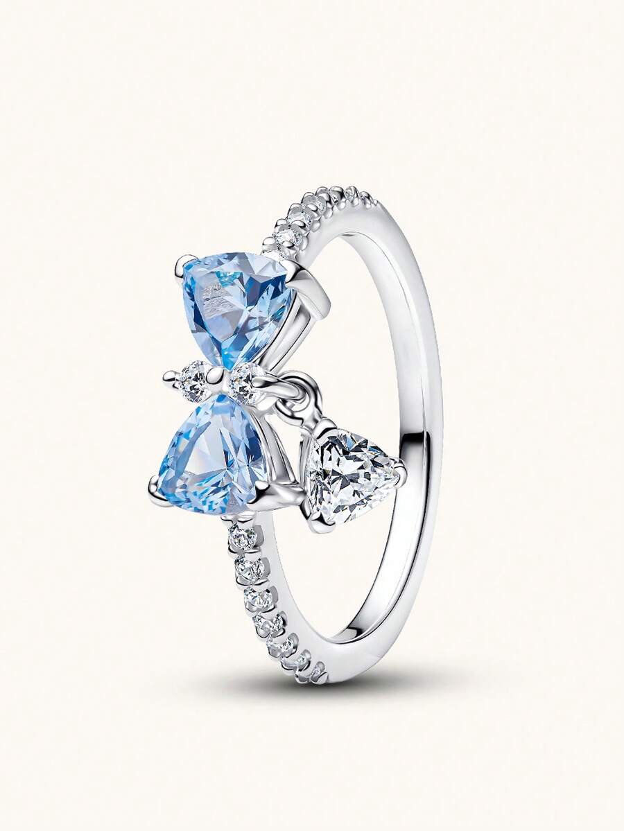 1PC Sliver Butterfly-Shaped Design Ring, With With Oval Gemstone Ring,Luxury And Unique For Women Wedding And Banquets, Daily Decor Jewelry Gift - 彩色 - 查看 1