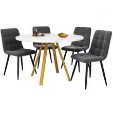 Dining Table Set (5-Piece), Round Dining Table, 80*80*75 Cm Dining Table (Incl. 4 Dining Chairs), Round Coffee Table For 4 People, Velvet Chairs (Incl. White Marble Table), Grey Dining Chairs - Dark Grey - View 8