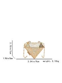 New Diamond-Shaped Box Clutch Bag, Fashion Evening Bag With Chain Strap, Shoulder Bag Gift For Date Night - Gold - View 7