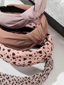 4pcs Leopard Print Fabric Headbands, Versatile & Elegant Design For Women Hair Band Diadema Hair Hoop - Pink - View 4