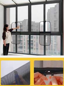 1pc U-Shaped Zipper Mesh Screen, Self-Adhesive Reusable Mosquito Net, Washable Fiberglass Mesh Window Screen For Summer, Invisible Black Fiber Anti-Mosquito And Fly - C - View 4