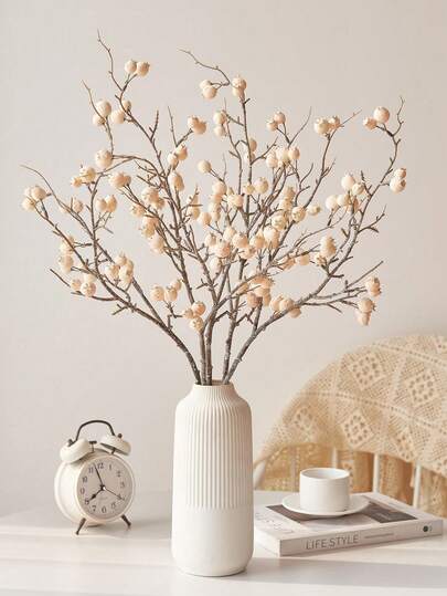 1pc 31.5'' Artificial Pomegranate Branches Fake Greenery Plants Twig Picks Mini Pomegranate Realist Berry Stems Artificial Flowers Plants For Tree Filler Wedding Home Living Room Vase Table Decorations Centerpieces