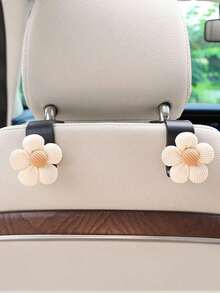 2pcs Car Hook Multifunctional Elegant Small Flower Backrest Storage Car Interior Supplies - 米色五瓣花 - 查看 13