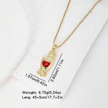 1件白色锆石18K镀金铜掌形吊坠项链，奢华珠宝礼品，女士之选，简约设计 - 金色 - 查看 16
