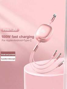 3-In-1 100W Fast Charging Charger Cable &Retractable One Tow Three Cable, Tpe Charging Data Line Compatible With Iphone And Compatible With Samsung Series, High Efficiency Charge Cable Nan - View 1