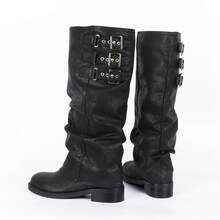 Goth For Women Over Knee High Boots Y2K Chunky Heel Platform Boots Square Toe Wide Calf Buckle Booties Casual Shopping Party Dress Outdoor Halloween Comfortable Tall Boots Women - màu đen - Xem 8