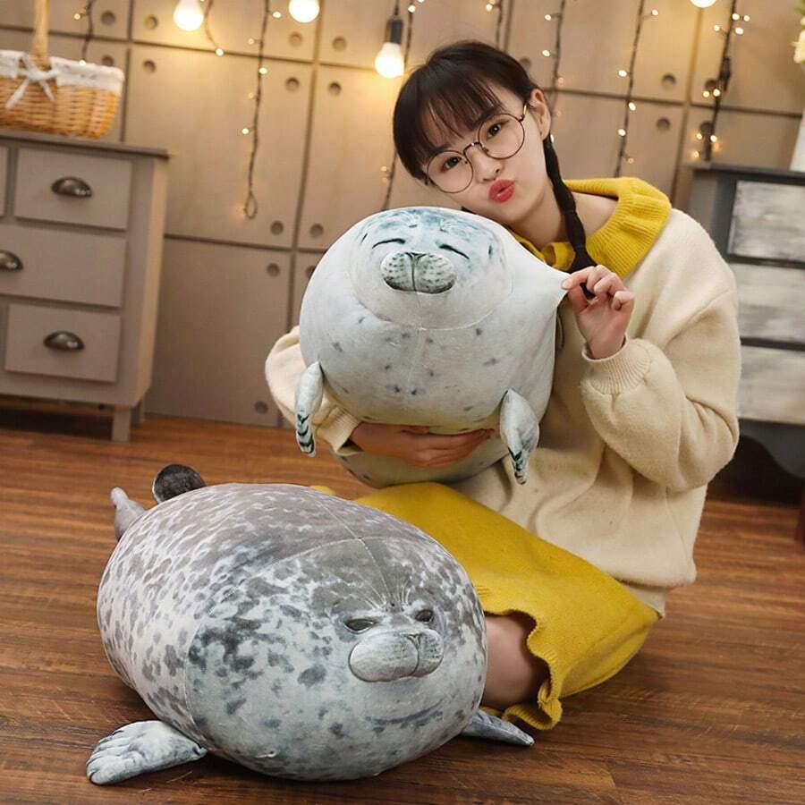 1个逼真毛绒海豹抱枕，柔软可爱，儿童毛绒玩具，海洋公园海豹毛绒玩具，水族馆软海豹抱枕，沙发床边靠垫，儿童及成人礼物，趣味惊喜礼物 - 彩色 - 查看 1