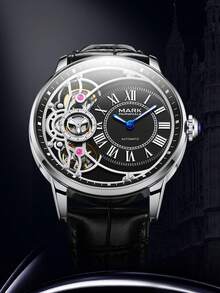 1枚男士商务自动机械表，复古罗马数字表盘，金属表壳，奢华休闲街头风情侣表，高端腕表礼品 FW-6031 - 均碼 - 查看 3