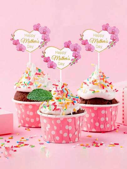 15pcs Mother's Day Cake Decorations, Pink "Mom" Letter Cake Topper, Party Cake Decor Happy Mother's Day Mom Letter Flower Cupcake Toppers, Best Mom Party Decorations 5/10/15pcs