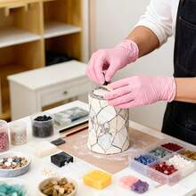 2/20/50/100只装 淡粉色一次性丁腈手套 | 非医用，不含乳胶，无粉，左右手通用，轻便，适用于清洁、宠物美容、美甲、浴室、家居等用途 - 淺粉紅色 - 查看 5