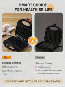 SCISHARE 1 Pc 23x23x7.5cm 750W Waffle Maker With Non-Stick Ceramic Plates | EU Plug | Double-Sided Heating | Even Heating | Easy To Clean Electric Waffle Maker, Suitable For Homemade Belgian Waffles And Snacks - EU F Type Plug(220-240V) - View 9