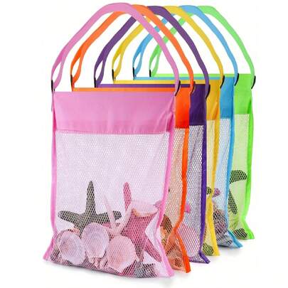 1pc Bright Color Mesh Beach Tote Bag, Lightweight, Adjustable Shoulder Strap, Foldable Design, Suitable For Outdoor Activities, Picnics And Shell Collecting, Essential Beach Accessory, Durable Handles, Beach Tote Bag, Suitable For Boys And Girls, Can Be Used As Beach Swimming Party Accessories, Gift For Friends And Ladies, Travel Essential