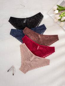 5pcs/Pack Women's Lace Bow Comfortable Bikini Panties - Multicolor - View 4