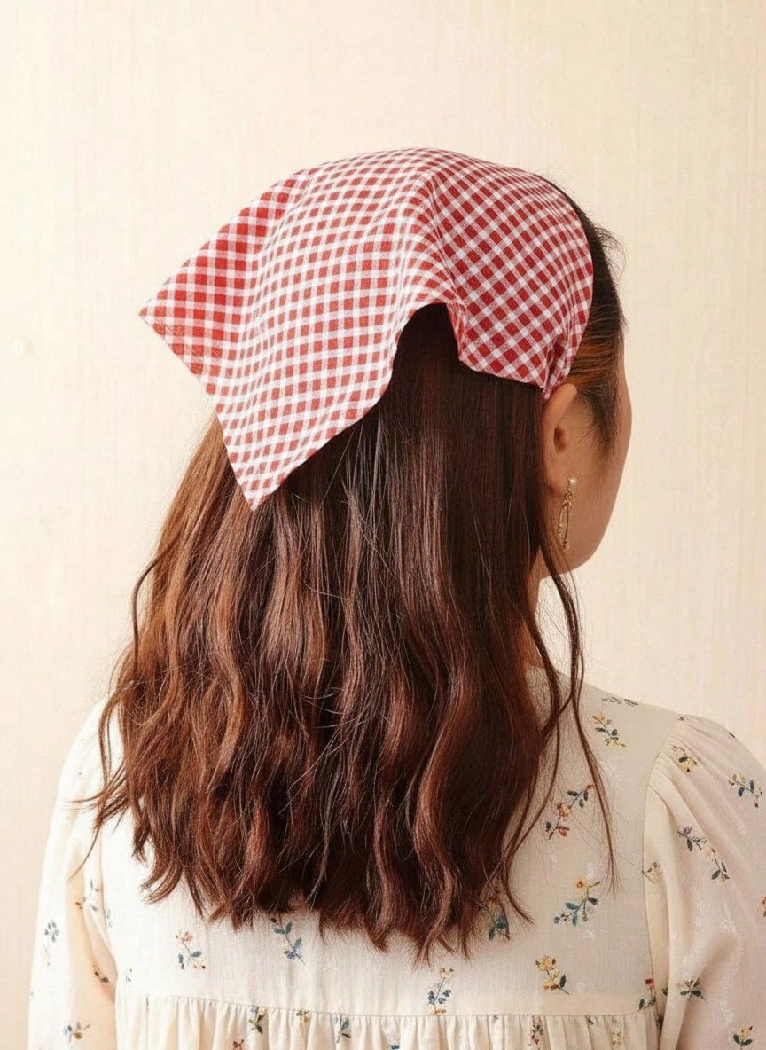 2件套女孩格子头巾和发带套装 - 彩色 - 查看 1