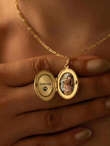 Collar con dije personalizado con foto, collar ovalado grabable, joyería de dije personalizada grabada, collar con dije para foto, regalo de Navidad personalizado - Dorado - Ver 4