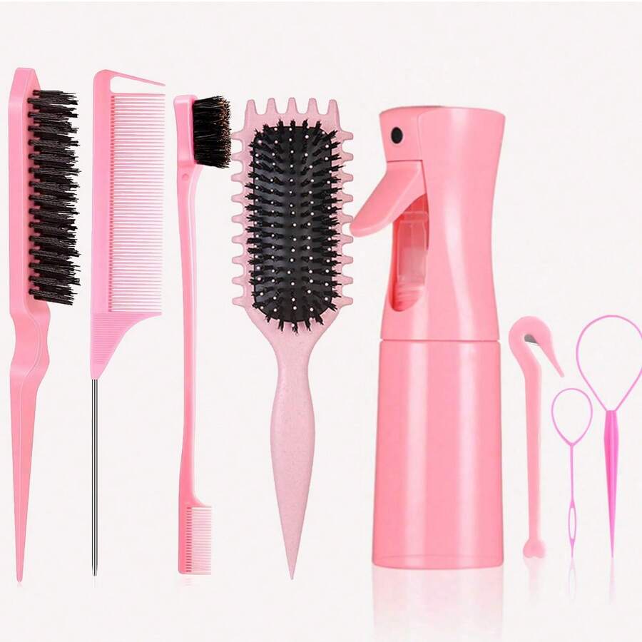 Hair Styling Combs Set ,Topsy Hair Tail Tools Styles Of Rat Tail Comb,Bristle Teasing Slick Back Hair Brush,1pc Edge Control Brush,Eyebrow Brush,For Woman Wet Dry Curly Hair - View 1