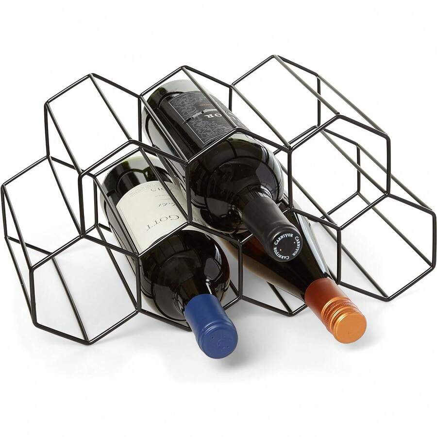 U Chef Soporte para Botellas de Vino, Estante de Vino Moderno de Metal, Almacenamiento de Botellas de Vino, Organizador de Botellas de Vino para 9 Botellas. - Ver 1