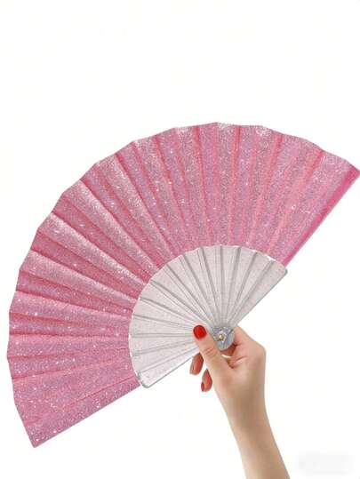1 Stück glänzender flacher Faltfächer - Unverzichtbares Strandaccessoire, einfarbiger Faltfächer, farbenfroher Tai-Chi-Fächer - geeignet für Festivals, Partys, Strandausflüge und Hochzeiten.