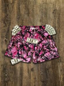 宽松版型树枝印花男士休闲短裤，透气夏季街头风，粉色 - 粉色 - 查看 5