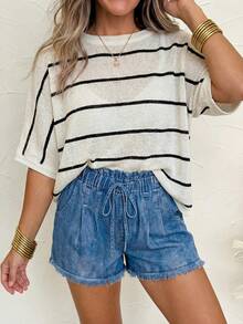 Women's Contrast Stripe Batwing Sleeve Casual Knit Top - Multicolor - View 5