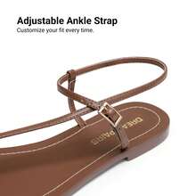Women's Strappy Flat Sandals For Women Comfortable Open Square Toe Sandals Dressy Beach Thong Cute Wedding Summer Ankle Strap Sandals - 棕色 - 查看 9