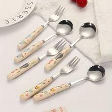 Portable 4-Piece Dining Set: Artisan Design Featuring Elegant Ceramic Handle And Premium Stainless Steel Body - Pink - View 3