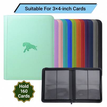 3"*4"Cards Trading Card Binder| Holds 160 Cards|4-Pocket Double-Sided Album|PU Leather Zipper Folder For TGC/Sports Cards/Game Cards