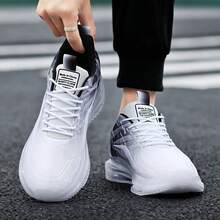 STARNOVO Giày thể thao nam đế gradient họa tiết tia chớp | Giày thời trang đường phố retro màu xanh dương và trắng - trắng - Xem 2