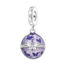 CYMYSS 1pc Dreamy Starry Sky 925 Silver Plated + Cubic Zirconia Inlaid Purple Butterfly Embossed Spherical Pendant, Women's Jewelry Gift For Valentine's Day/Birthday - Multicolor - View 8