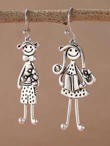 Creative Retro Boy & Girl Pendant Earrings, Suitable For Pierced Ears. An Interesting Gift For Family And Friends - Silver - View 7