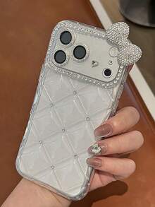 蝴蝶结可爱小猫蝴蝶结闪亮透明手机壳，兼容 17 Pro Max 16 13 14 15 16e - 無色 - 查看 5