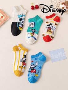 Disney 5双迪士尼男女通用短袜，米奇、米妮、唐老鸭、黛西卡通图案，新颖透气时尚袜，夏季礼物 - 彩色 - 查看 8