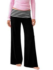 Lounge Yoga Pants For Women Fold Over Low Waist Wide Leg Sweatpants Flare Leggings Bell Bottoms Y2K Foldover Pants - màu đen - Xem 7