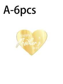 6pcs Gold Mirror Acrylic Cupcake Toppers, Heart Shape Happy Mother's Day Acrylic Cupcake Toppers, Happy Mother's Day Cake Plate Decorations, Round Birthday Party Dessert Baking Cake Decor, Mother's Day Cake Decoration Party Supplier - Gold - View 12