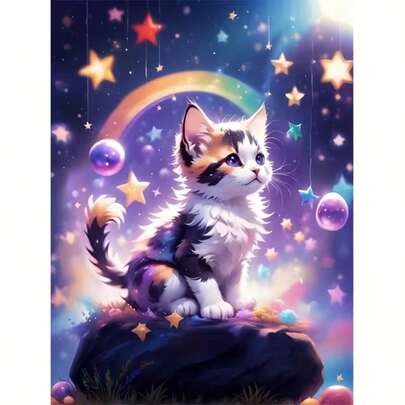 1pc [30*40cm/11.8*15.7in]5D Acrylic Diamond Painting Kit, Cat Pattern, Suitable For Adult Beginners DIY Mosaic Diamond Art, Full Drill Handmade DIY Diamond Painting, Suitable For Living Room, Bedroom, Office Wall Decor Hanging Painting, Surprise Art Home Decor Gift For Family And Friends, Frameless