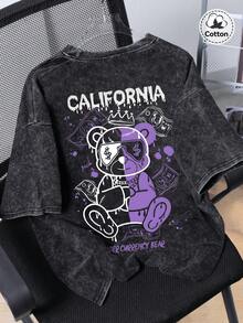 Men's Street Hip-Hop Style Graphic T-Shirt, Slightly Stretchy Distressed Finish Cotton Blend Black Round Neck Short Sleeve Casual Tee - Black - View 1