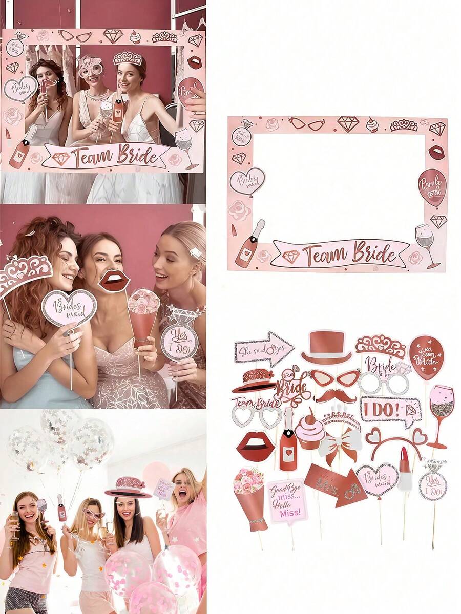 Rose Gold Bride-To-Be Photo Frame Prop Set, Pre-Assembled, Suitable For Bachelorette Party, Wedding, Bridal Shower Photo Booth Decor - Multicolor - View 1