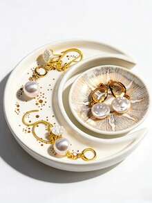 2pcs Creative Ceramic Moon & Sun Jewelry Tray, Earring Ring Necklace Display Holder, Desk Organizer, Perfect Birthday Gift For Home Storage - Multicolor - View 3