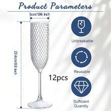 1/3/6/12/24 件装 不易碎钻石透明香槟杯，适用于婚礼祝酒、派对、鸡尾酒、葡萄酒、果汁 - 彩色 - 查看 9