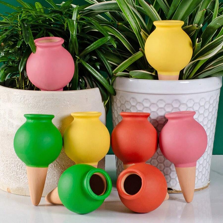 4 Pcs Automatic Watering Stakes For Plants, Ceramic Self-Watering Stakes, Terracotta Watering Devices, Indoor & Outdoor Garden Watering System, Drip Irrigation Equipment For Potted Plants And Flowers, Watering Tools For Home Garden, Balcony And Greenhouse, Slow Release Waterer For Plant Care During Vacation - B - View 1