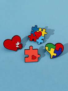 1枚自闭症意识教师珐琅徽章，寓意“教导、接纳、理解、爱”，彩虹拼图胸针，专为自闭症人士设计。 - 彩色 - 查看 3