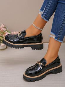 Women's New Thick Sole Loafers, Fashion Versatile Buckle Leather Shoes, Flattering Slip-On Shoes For All Seasons - 818 Black - View 3