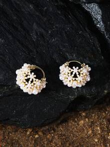 Opalesca 1 对 14K 镀金空心珍珠环状耳环 - 彩色 - 查看 3