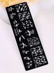1pc Flamingos Feather Nail Art Stamping Plate, Letter Summer Pattern Design Y2K Style Printing Template Nail Art Accessory Tool, DIY Manicure Salon, Nail Supply - Silver - View 6