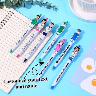 1-20pcs Customizable Creative Ballpoint Pens, Doctor & Nurse Pattern Clip Design, Push-Button Plastic Ballpoint Pens With Cartoon Characters, Large Capacity Writing Pens, Suitable For Doctors, Nurses And Others, Ideal For Writing, Note-Taking And Daily Recording, Suitable For Back-To-School Supplies, School Event Prizes And Customized Gifts, Great As Nurse's Day Gifts, Personalized Gifts For Colleagues And Friends