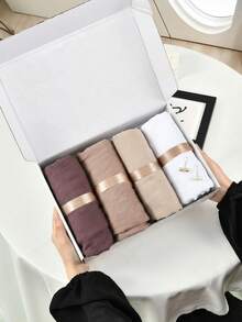 1 Box Premium Jersey Hijab Set, 4pcs Headscarves + 2pcs Hair Clips, Muslim Turbans, Daily Casual Outdoor Hijab, Breathable Shawl, Scarf Set, Gift Box, Holiday Gift - Multicolor - View 13