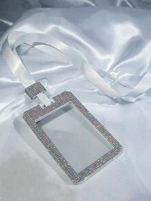 1pc Rhinestone Studded ID Card Holder With Lanyard, Fashionable & Personalized Card Holder For Student/Office ID, Campus Card, Meal Card, Access Card, Bus Card, Protective Case With Anti-Lost Strap - Clear - View 2